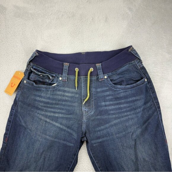 True Religion NWT Men's Size 33x33 Blue Denim Jeans Straight Leg w/Drawstrings - Picture 6 of 10